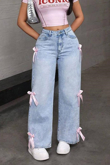 Wide-leg jeans med sideslids
