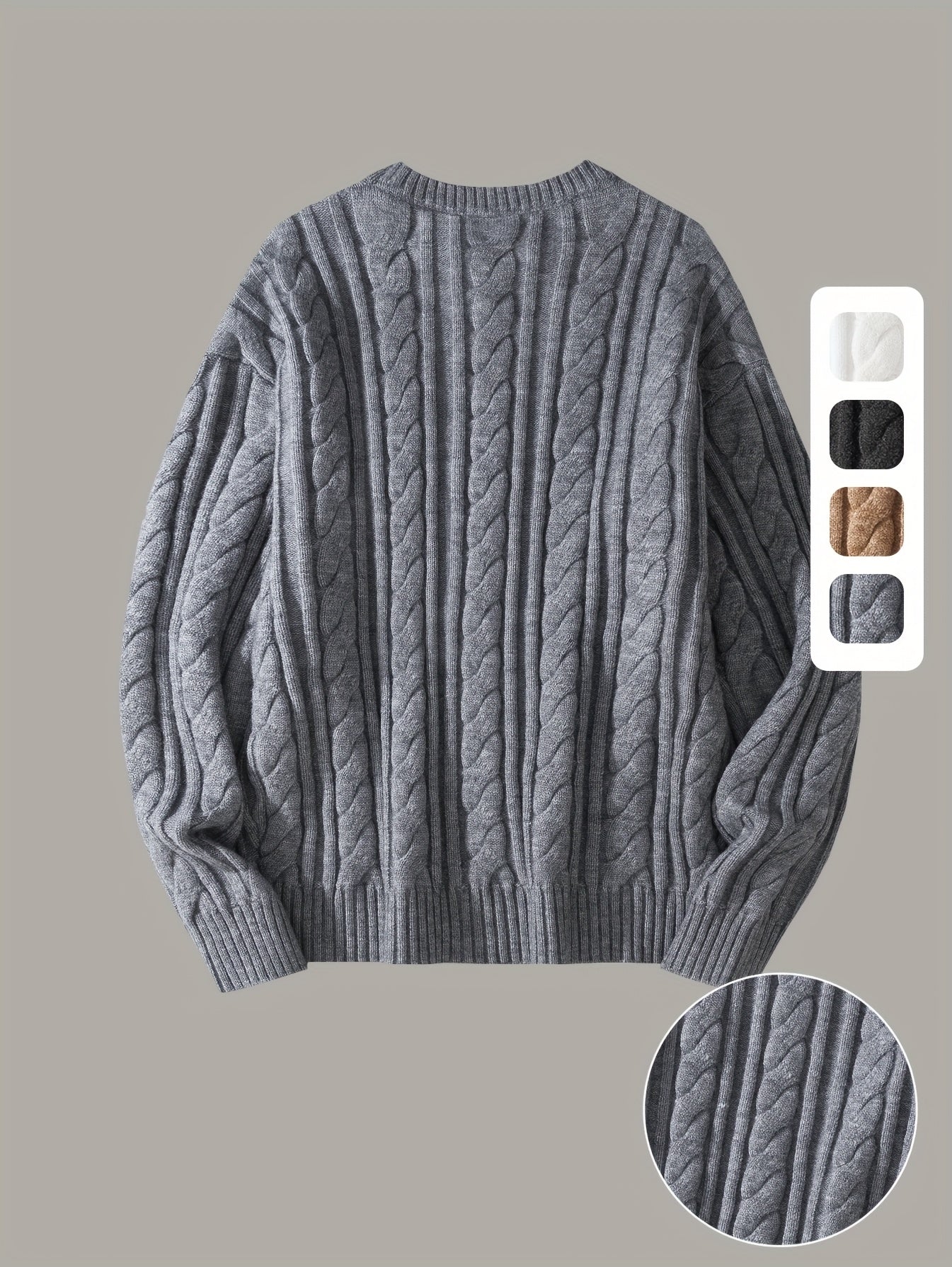 Gezellige Gebreide Trui voor Mannen & Vrouwen - Zacht, Warm met Kabelpatroon, Ronde Hals, Asymmetrische Zoom, Lange Mouwen en Geribbelde Manchetten - Perfect voor Herfst/Winter, Casual & Stijlvol, Beige, Trui Accessoires