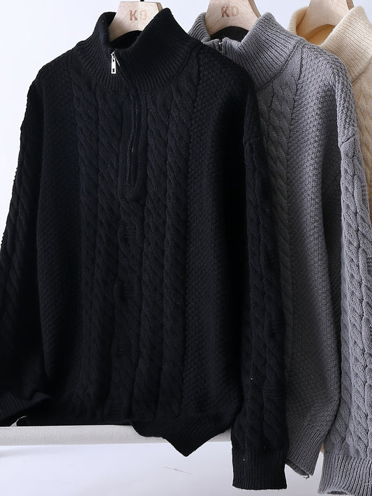 2025 Nieuwe Heren Casual Trui - Lange Mouw Ronde Hals, Effen Wit, Normale Pasvorm, Herfst/Winter Golf & Casual Kleding, Veelzijdige Trui|Trendy Trui|Constructie, Golf Trui