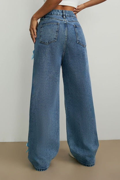 Wide-leg jeans med sideslids