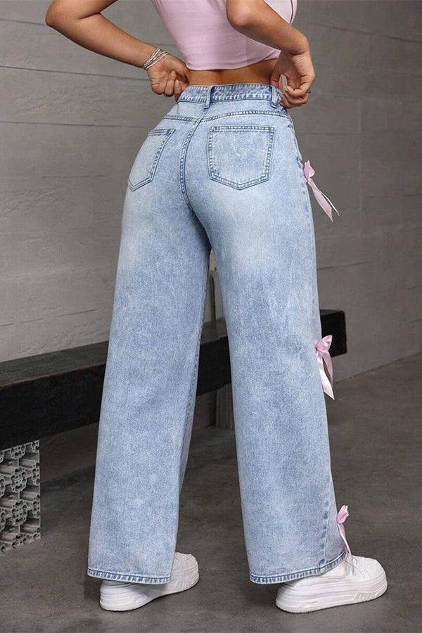 Wide-leg jeans med sideslids