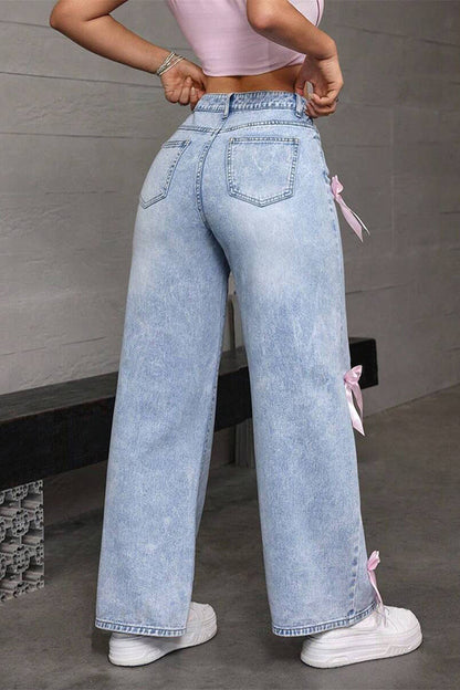 Wide-leg jeans med sideslids