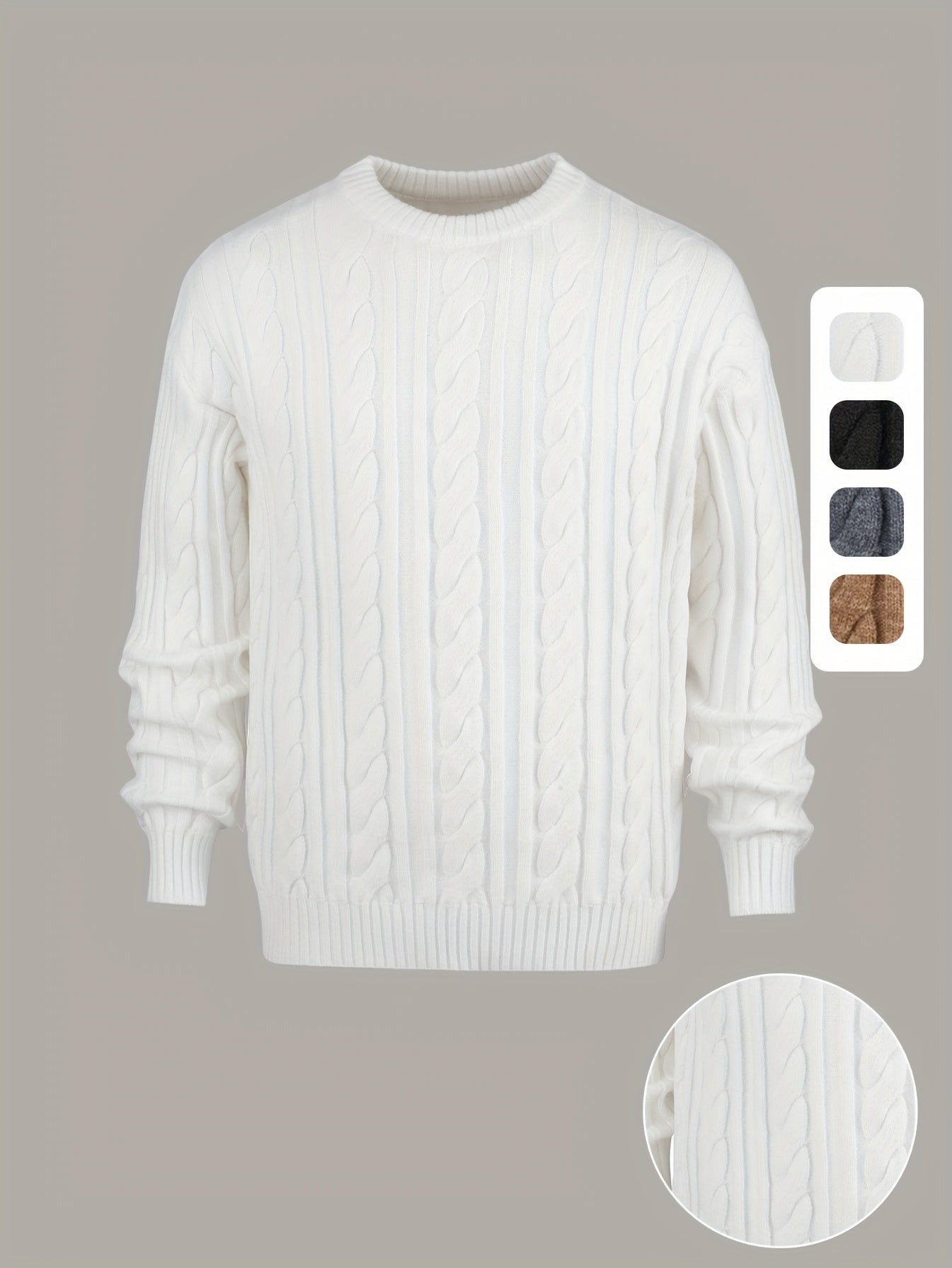 Gezellige Gebreide Trui voor Mannen & Vrouwen - Zacht, Warm met Kabelpatroon, Ronde Hals, Asymmetrische Zoom, Lange Mouwen en Geribbelde Manchetten - Perfect voor Herfst/Winter, Casual & Stijlvol, Beige, Trui Accessoires