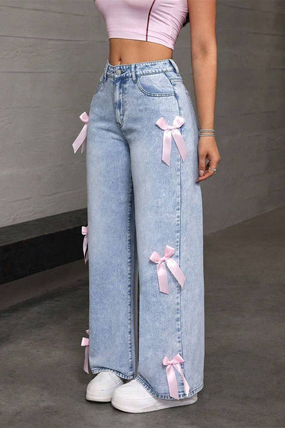 Wide-leg jeans med sideslids