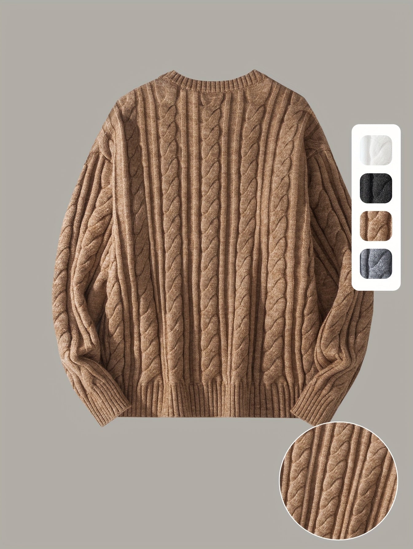 Gezellige Gebreide Trui voor Mannen & Vrouwen - Zacht, Warm met Kabelpatroon, Ronde Hals, Asymmetrische Zoom, Lange Mouwen en Geribbelde Manchetten - Perfect voor Herfst/Winter, Casual & Stijlvol, Beige, Trui Accessoires