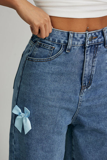 Wide-leg jeans med sideslids