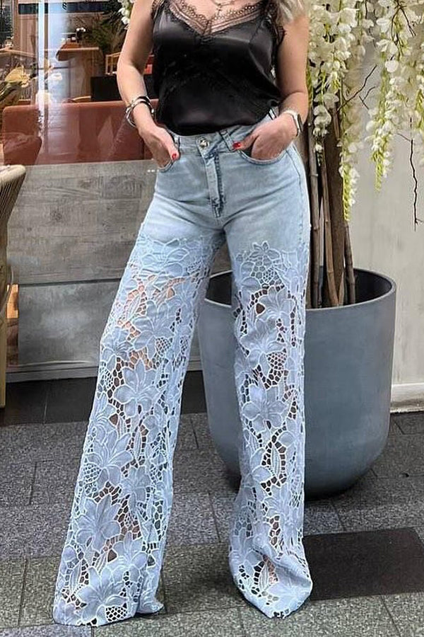 Bukser med brede ben og blomsterprint