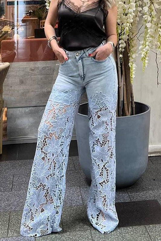 Bukser med brede ben og blomsterprint