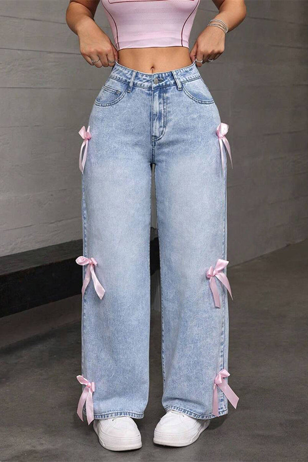 Wide-leg jeans med sideslids