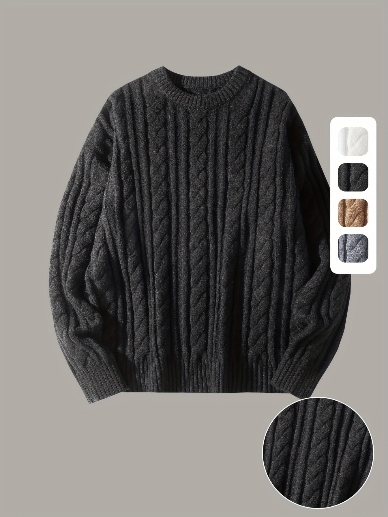 Gezellige Gebreide Trui voor Mannen & Vrouwen - Zacht, Warm met Kabelpatroon, Ronde Hals, Asymmetrische Zoom, Lange Mouwen en Geribbelde Manchetten - Perfect voor Herfst/Winter, Casual & Stijlvol, Beige, Trui Accessoires