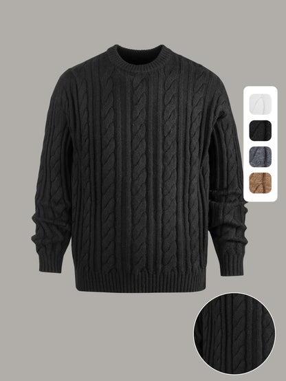 Gezellige Gebreide Trui voor Mannen & Vrouwen - Zacht, Warm met Kabelpatroon, Ronde Hals, Asymmetrische Zoom, Lange Mouwen en Geribbelde Manchetten - Perfect voor Herfst/Winter, Casual & Stijlvol, Beige, Trui Accessoires
