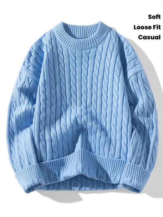 Herensweater Lichtblauw - All-Season Losse Pasvorm voor Casual, Formeel & Outdoor Activiteiten - Zachte Crewneck Trui met Elegant Breiwerk Design - Alledaagse en Speciale Gelegenheden Tops, Veelzijdige Garderobe Stapelstuk, Klassieke Breitextuur, Comforta