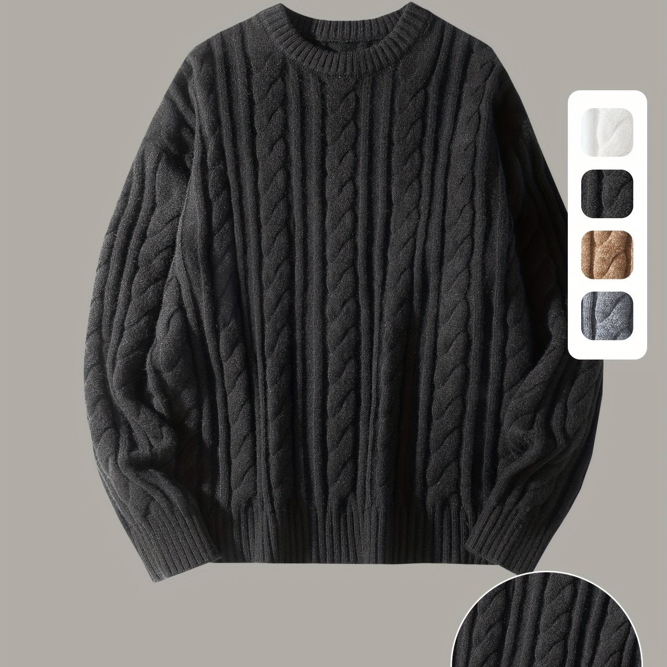 Gezellige Gebreide Trui voor Mannen & Vrouwen - Zacht, Warm met Kabelpatroon, Ronde Hals, Asymmetrische Zoom, Lange Mouwen en Geribbelde Manchetten - Perfect voor Herfst/Winter, Casual & Stijlvol, Beige, Trui Accessoires