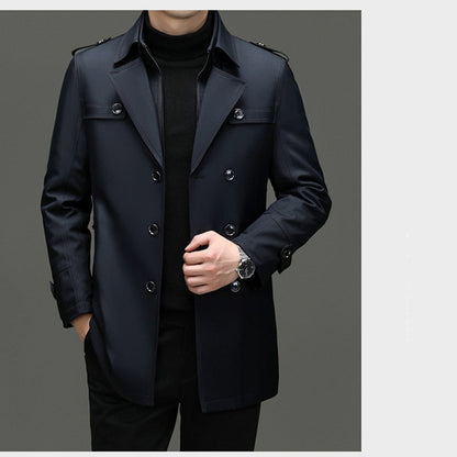 Herre mellemlang trenchcoat med aftageligt inderlag