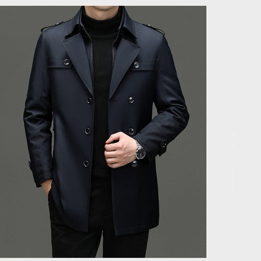 Herre mellemlang trenchcoat med aftageligt inderlag