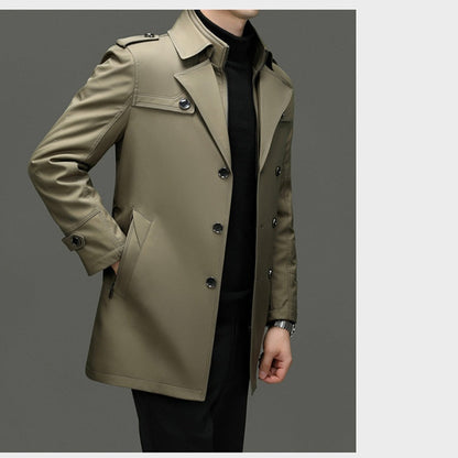 Herre mellemlang trenchcoat med aftageligt inderlag