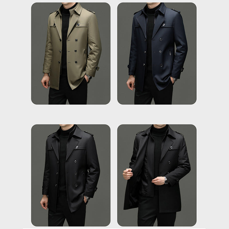 Herre mellemlang trenchcoat med aftageligt inderlag