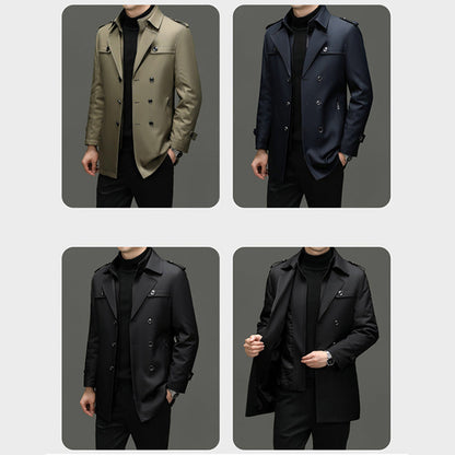 Herre mellemlang trenchcoat med aftageligt inderlag
